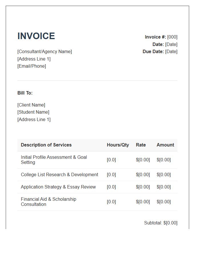 College Selection Consulting Invoice Template