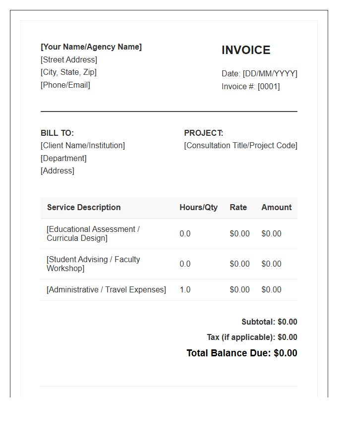 Educational Consultant Billing Invoice Template