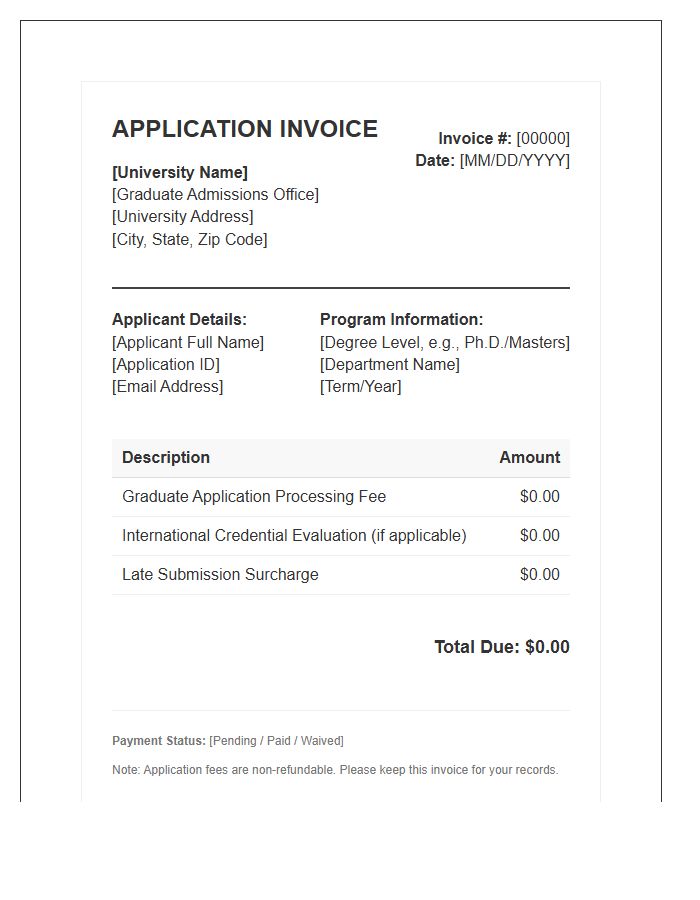 Graduate School Application Invoice Template