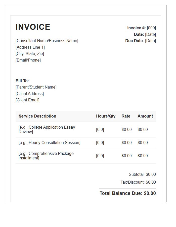 Independent Educational Consultant Invoice Template
