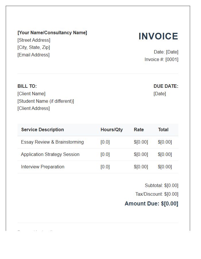 Private Admissions Consultant Invoice Template