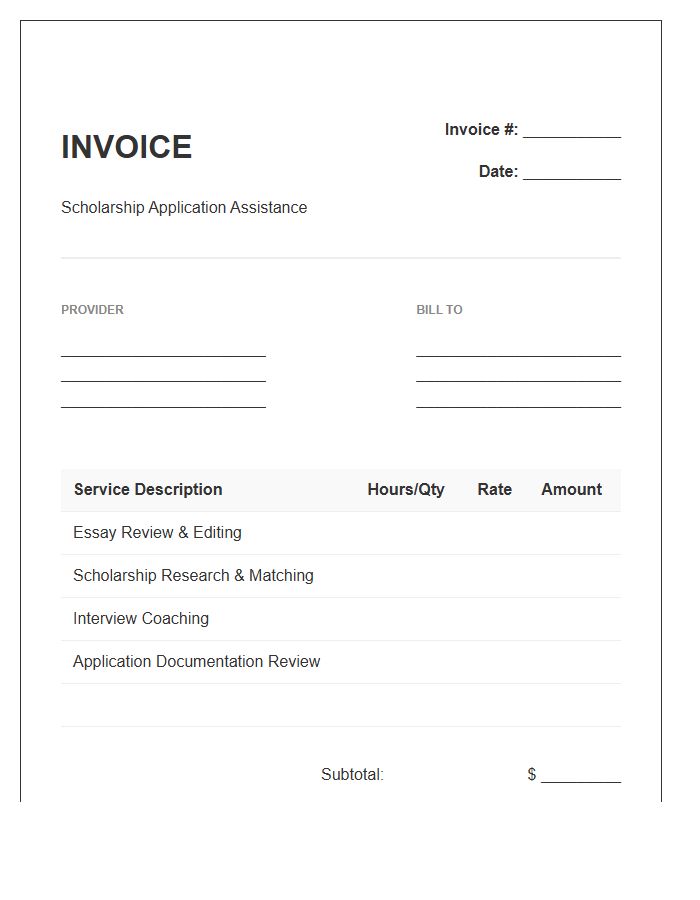 Scholarship Application Assistance Invoice Template