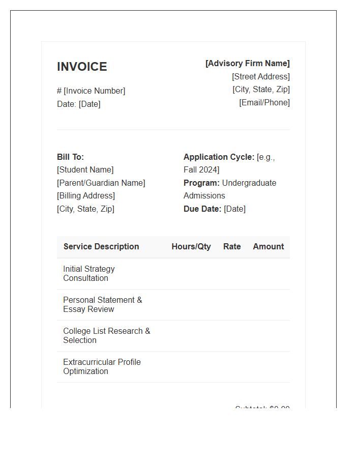 Undergraduate Application Advisory Invoice Template