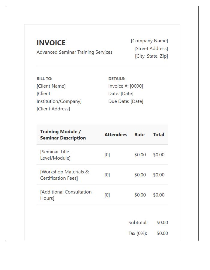 Advanced Seminar Training Invoice Template