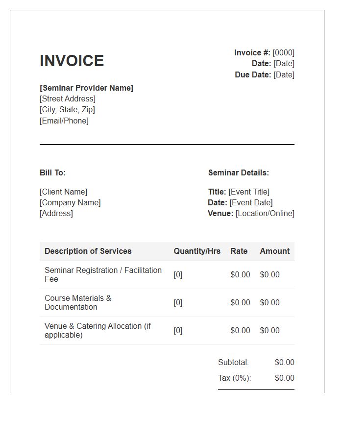 Business Seminar Service Invoice Template