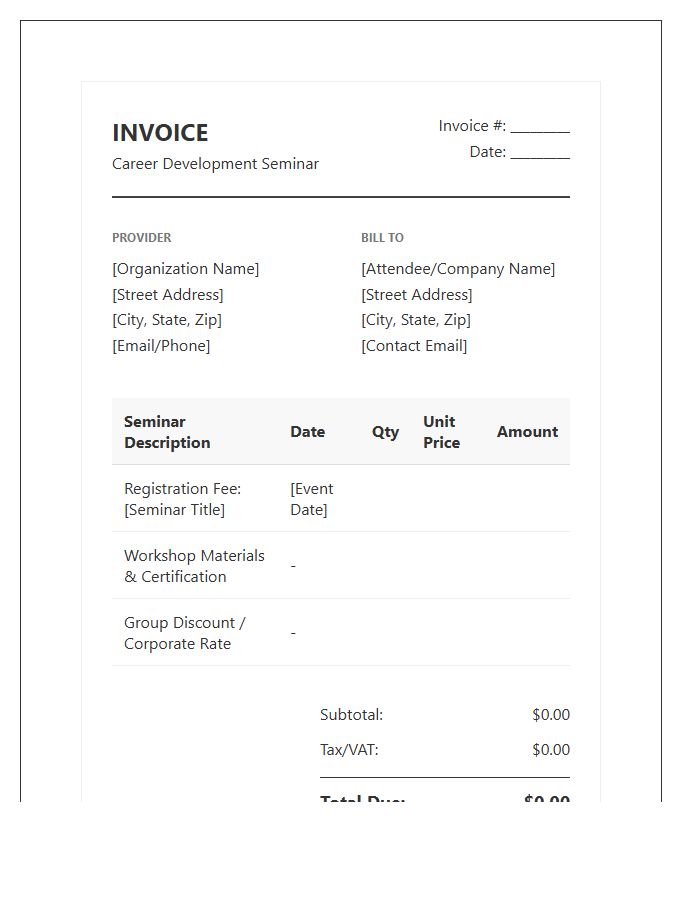 Career Development Seminar Invoice Template