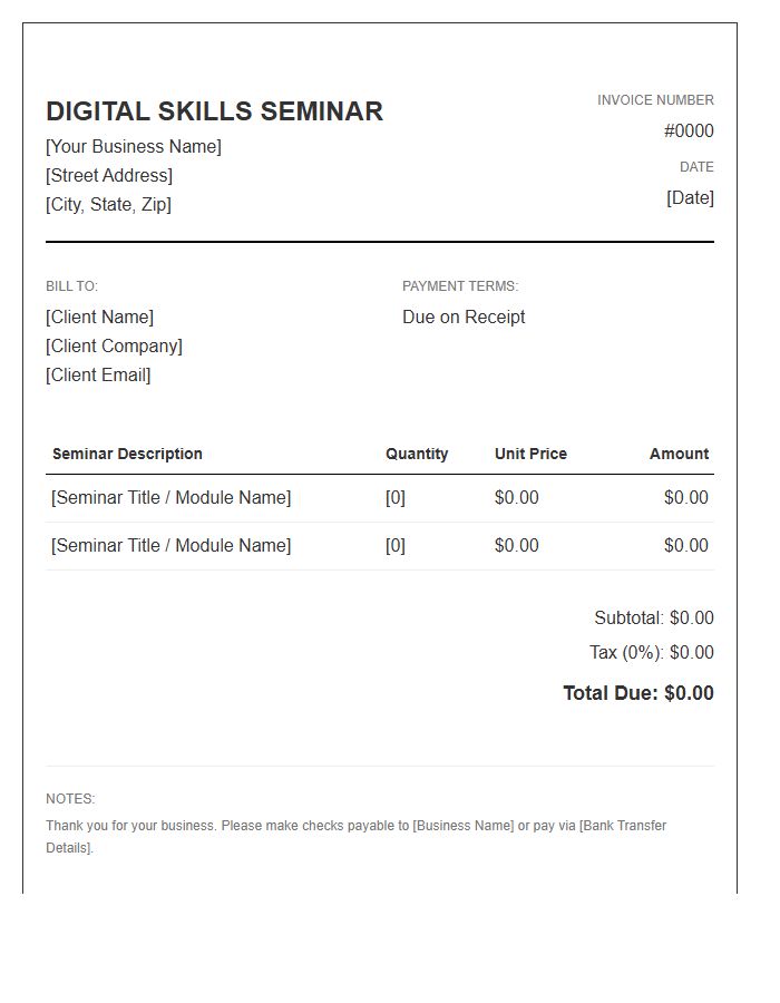 Digital Skills Seminar Invoice Template