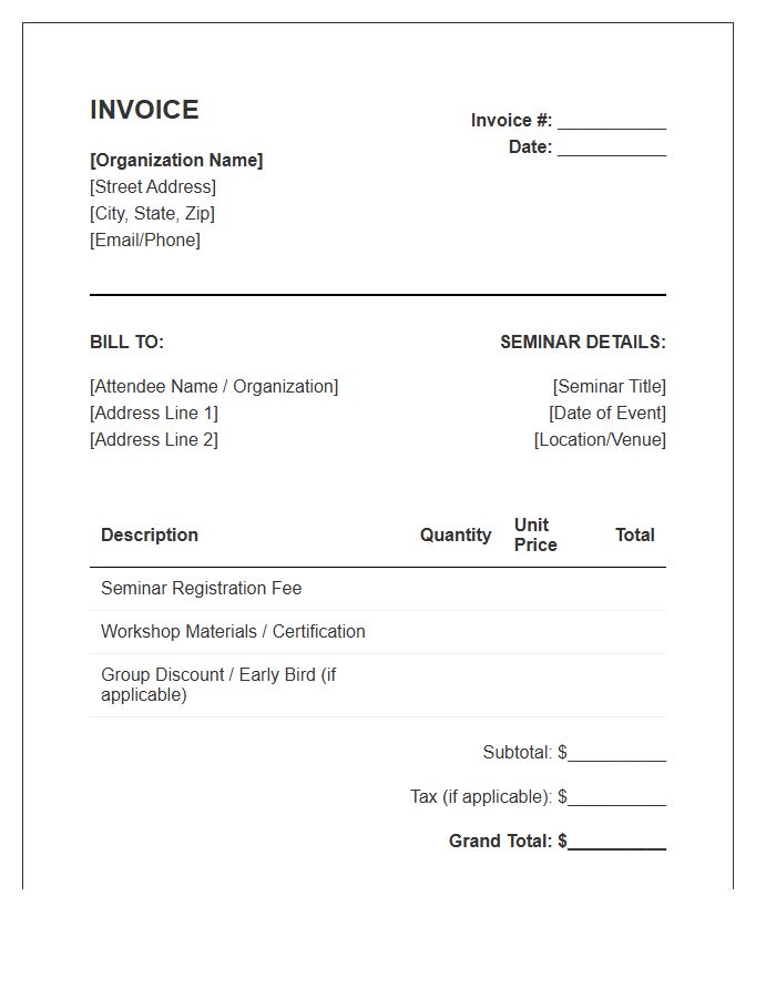 Educational Seminar Fee Invoice Template