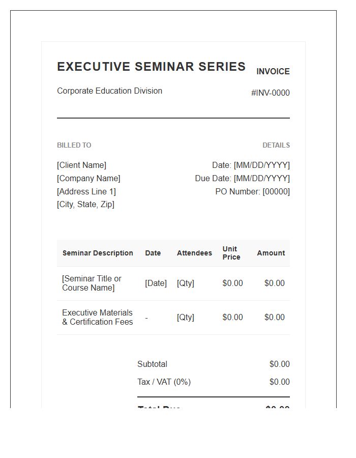 Executive Seminar Series Invoice Template