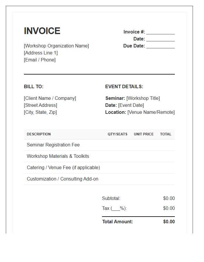 Interactive Workshop Seminar Invoice Template