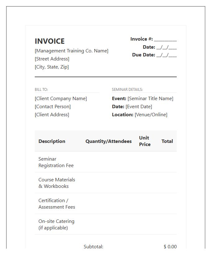 Management Seminar Billing Invoice Template