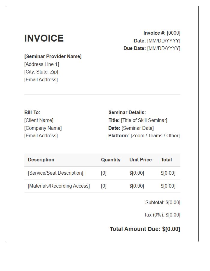 Online Skill Seminar Invoice Template