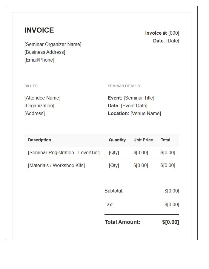Personal Development Seminar Invoice Template