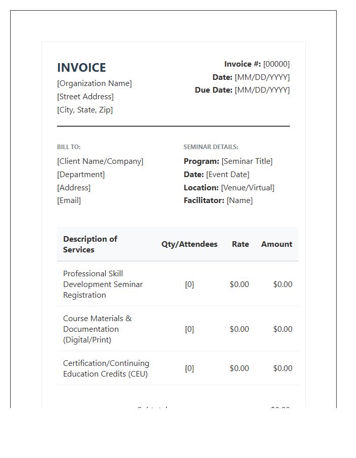 Professional Skill Development Seminar Invoice Template