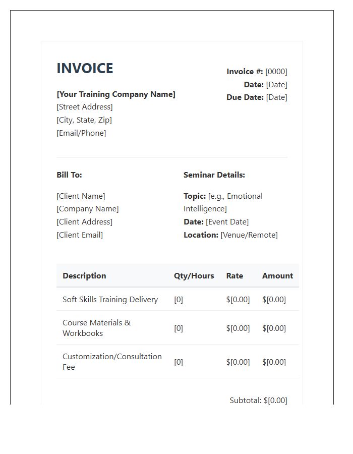 Soft Skills Training Seminar Invoice Template