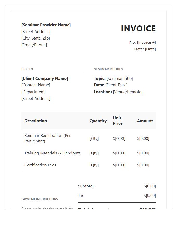 Staff Upskilling Seminar Invoice Template