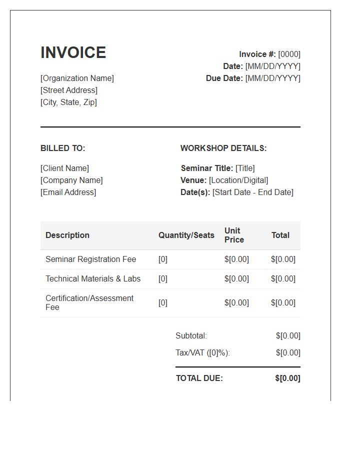 Technical Workshop Seminar Invoice Template