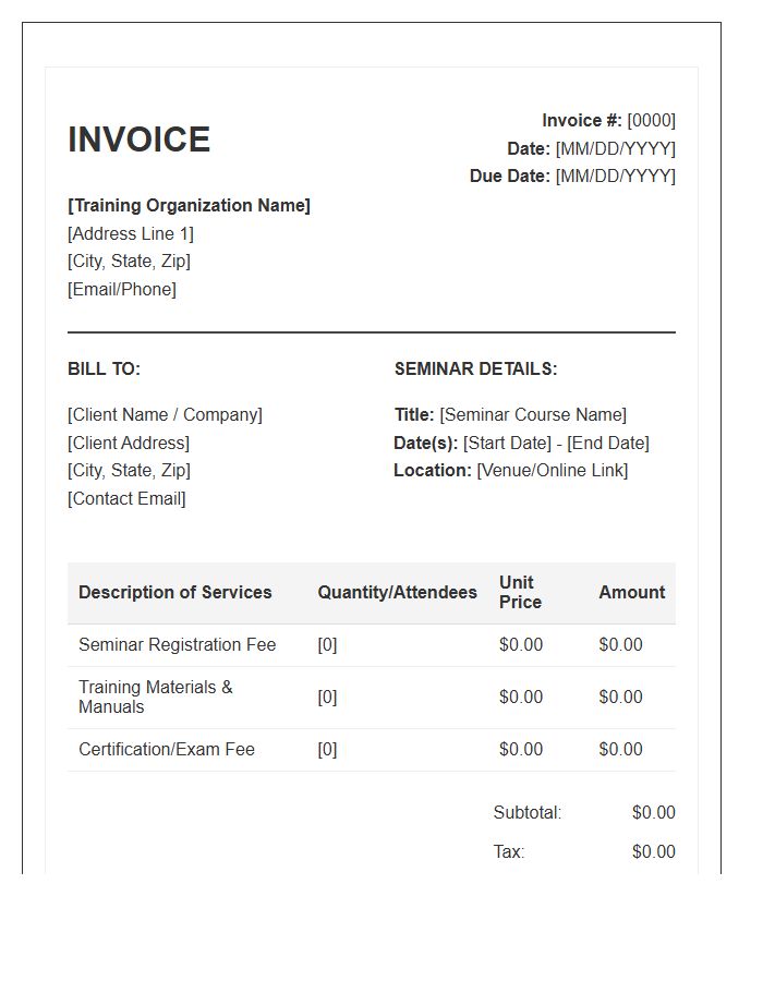 Vocational Training Seminar Invoice Template