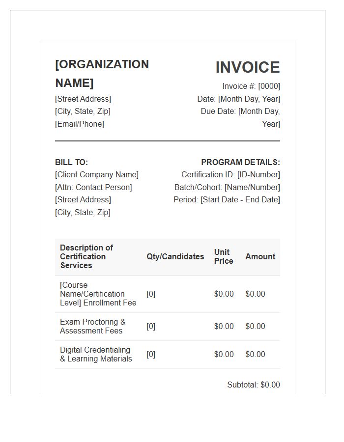 Corporate Certification Program Invoice Template