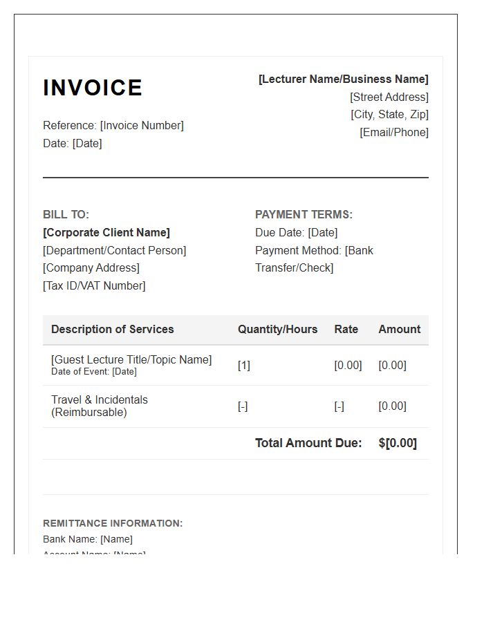 Corporate Guest Lecturer Invoice Template