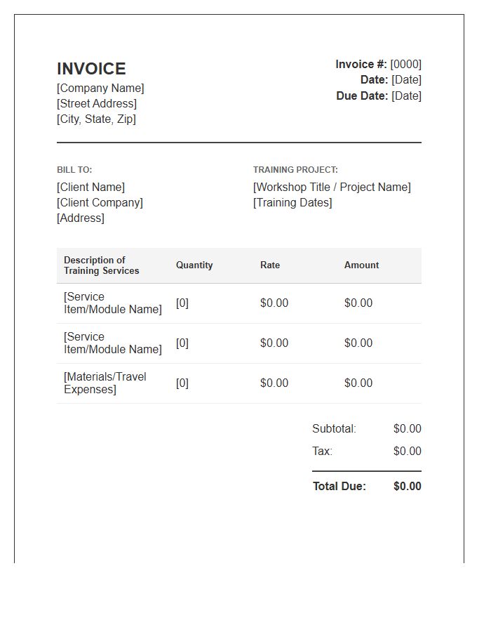 Corporate Training Services Invoice Template