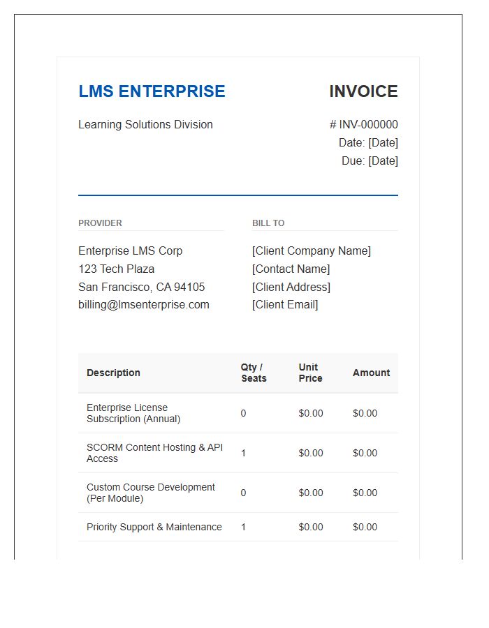 Enterprise Learning Management Invoice Template