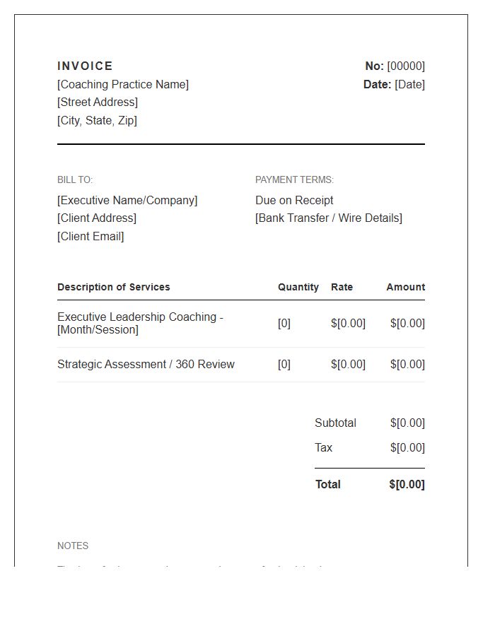 Executive Leadership Coaching Invoice Template