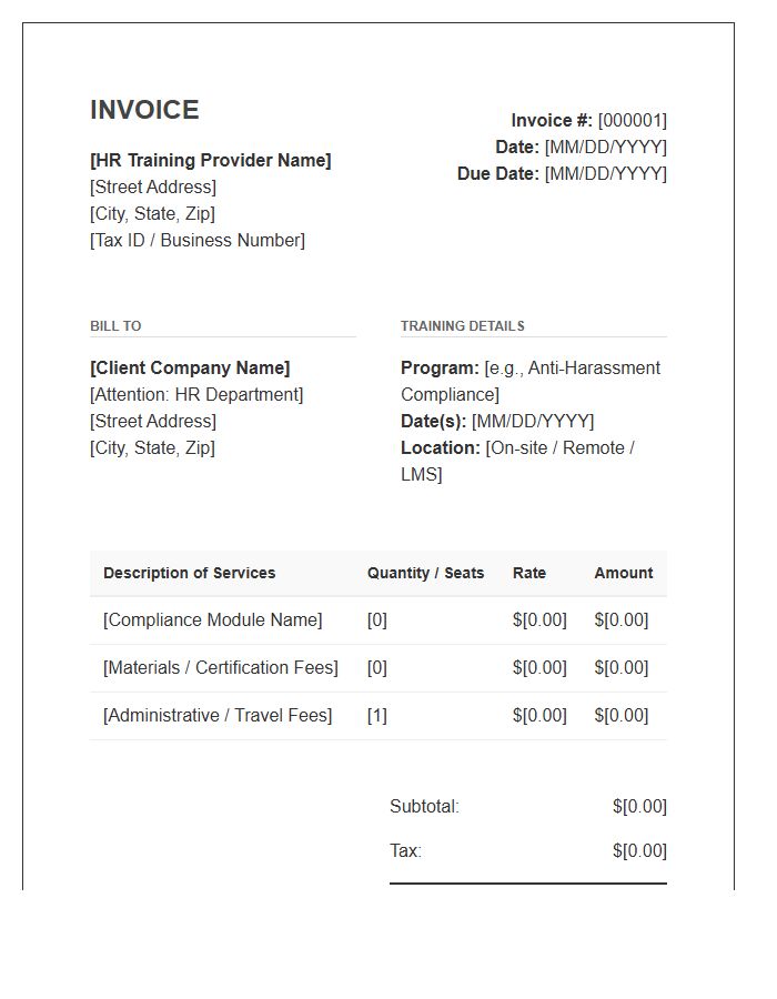 HR Compliance Training Invoice Template
