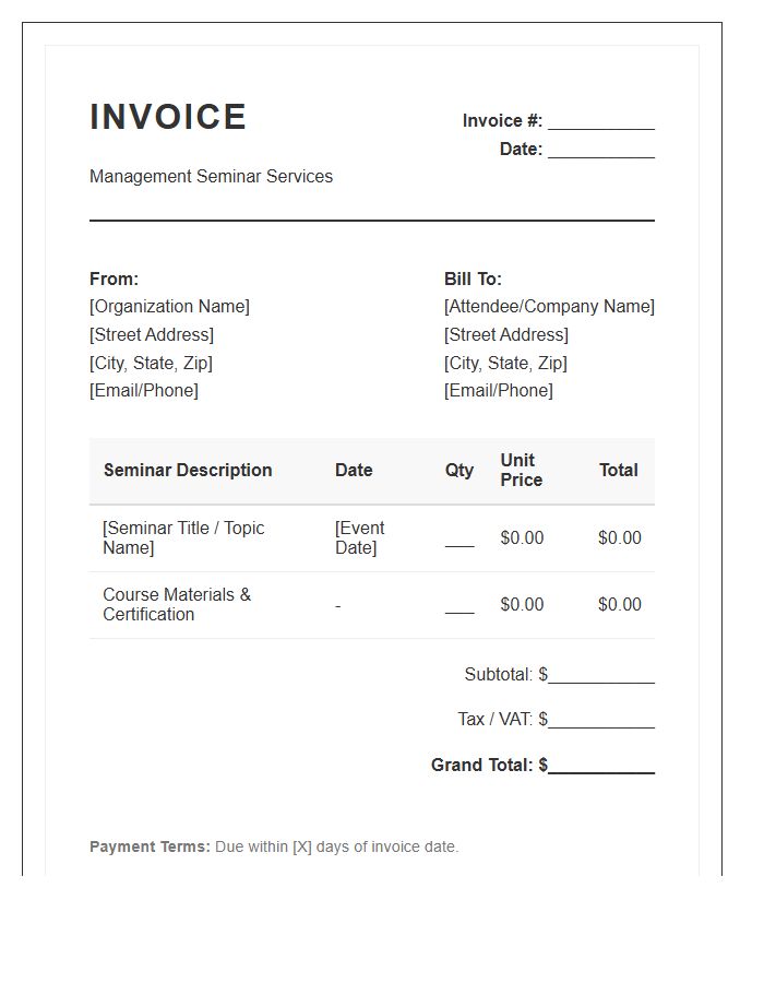 Management Seminar Fees Invoice Template