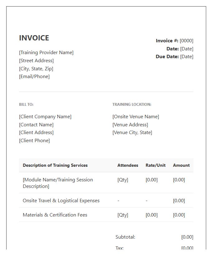 Onsite Staff Training Invoice Template