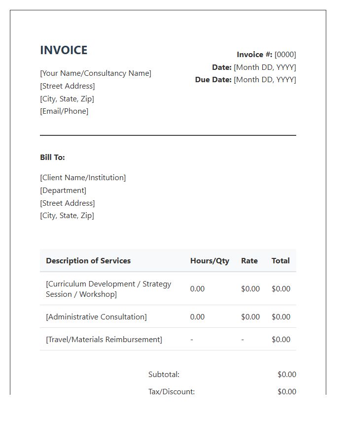 Professional Education Consultant Invoice Template