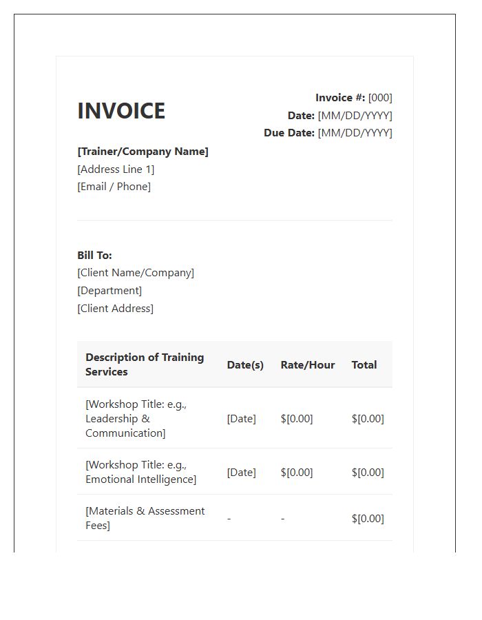 Soft Skills Training Invoice Template