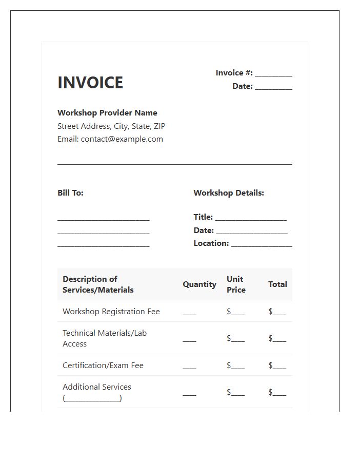 Technical Workshop Billing Invoice Template