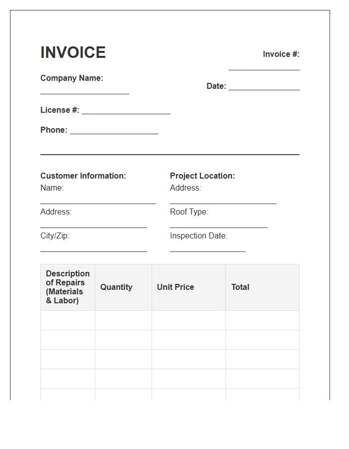 Residential Roofing Repair Service Invoice Template