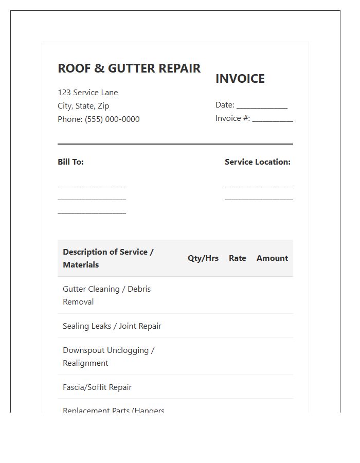 Roof Gutter And Downspout Repair Invoice Template
