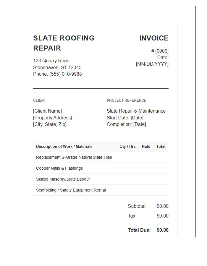 Slate Roofing Repair Service Invoice Template