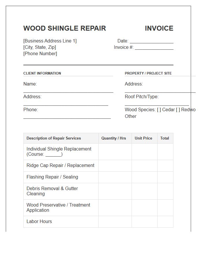 Wood Shingle Roof Repair Invoice Template