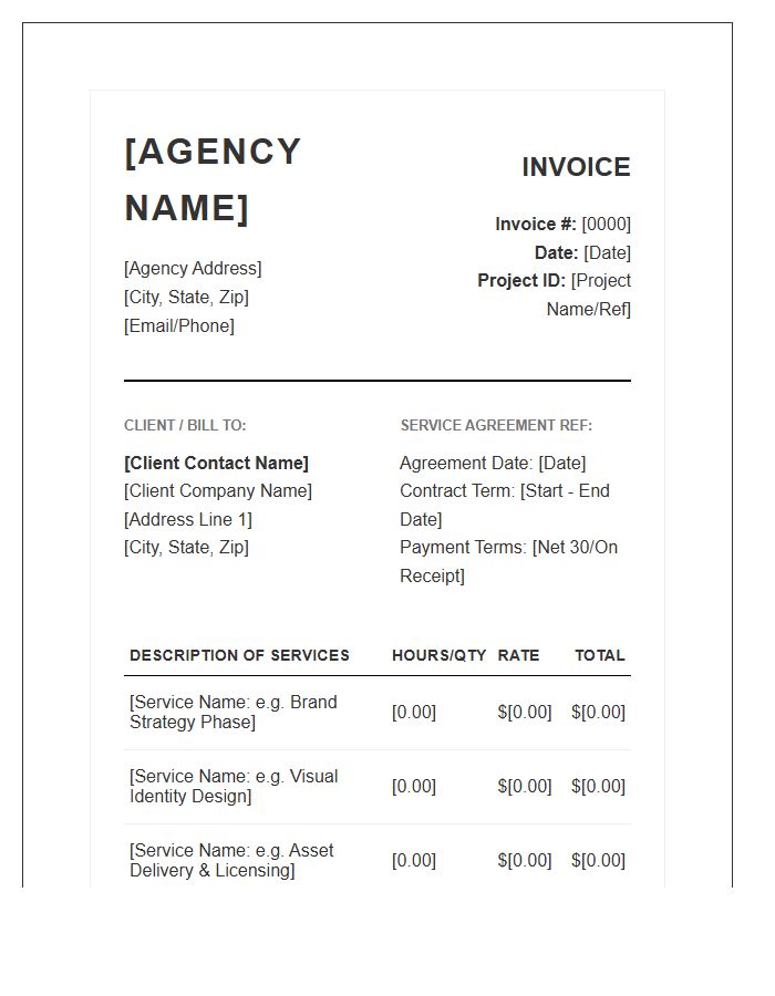 Branding Agency Service Agreement Invoice Template