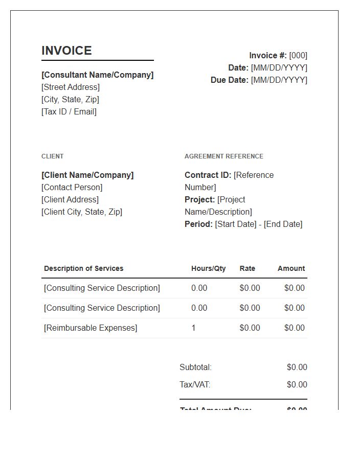 Consulting Service Agreement Invoice Template