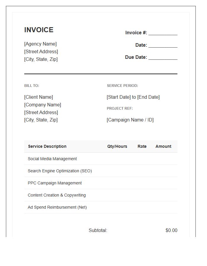 Digital Marketing Service Agreement Invoice Template
