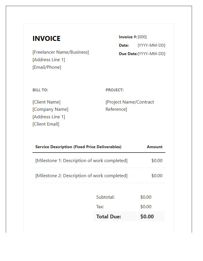 Fixed Price Freelance Service Agreement Invoice Template