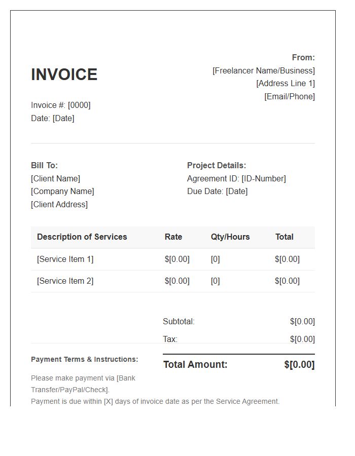 Freelance Service Agreement Invoice Template