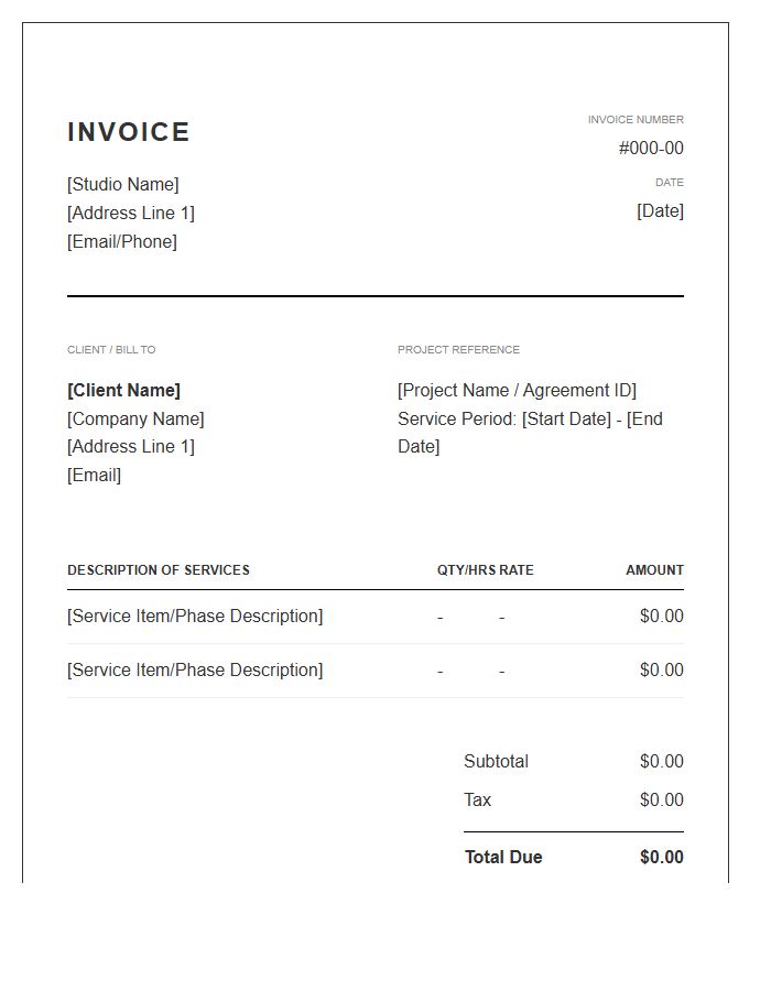 Graphic Design Service Agreement Invoice Template