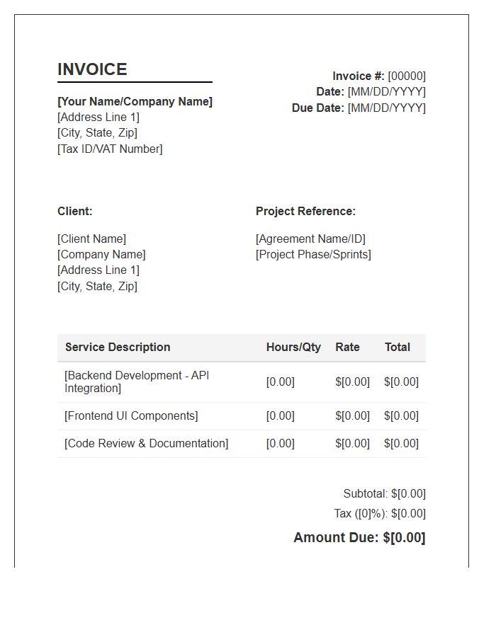 Software Engineering Service Agreement Invoice Template