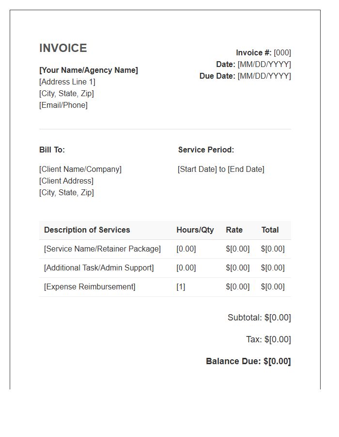 Virtual Assistant Service Agreement Invoice Template