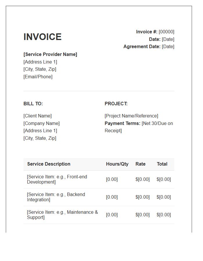 Web Development Service Agreement Invoice Template