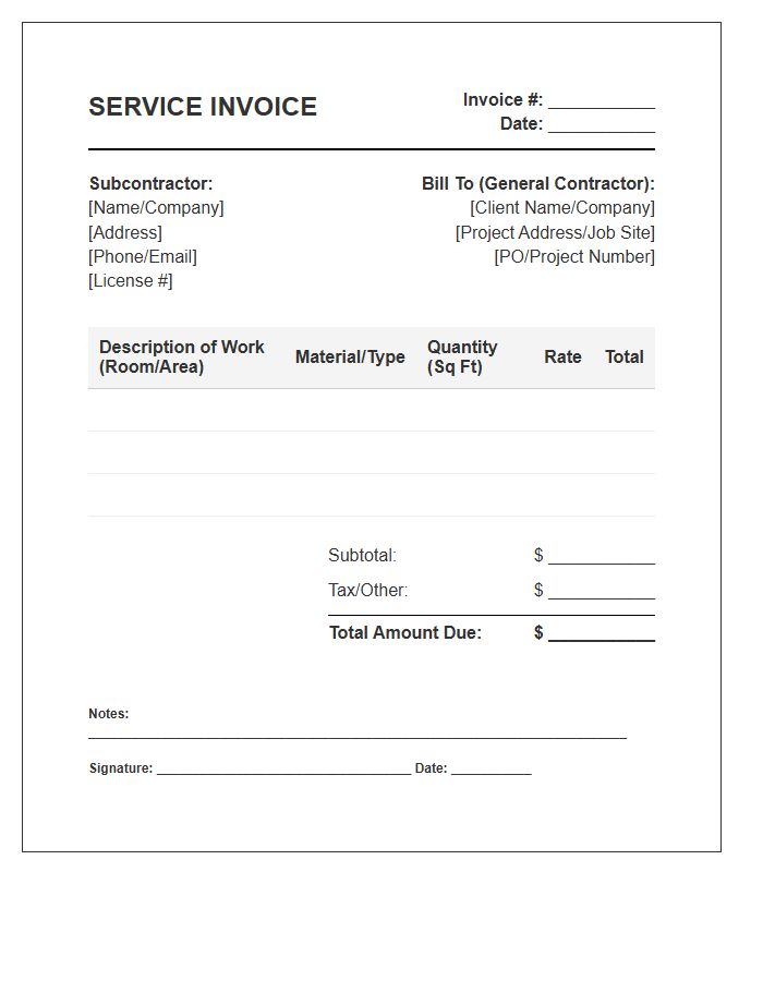 Flooring Subcontractor Service Invoice Template