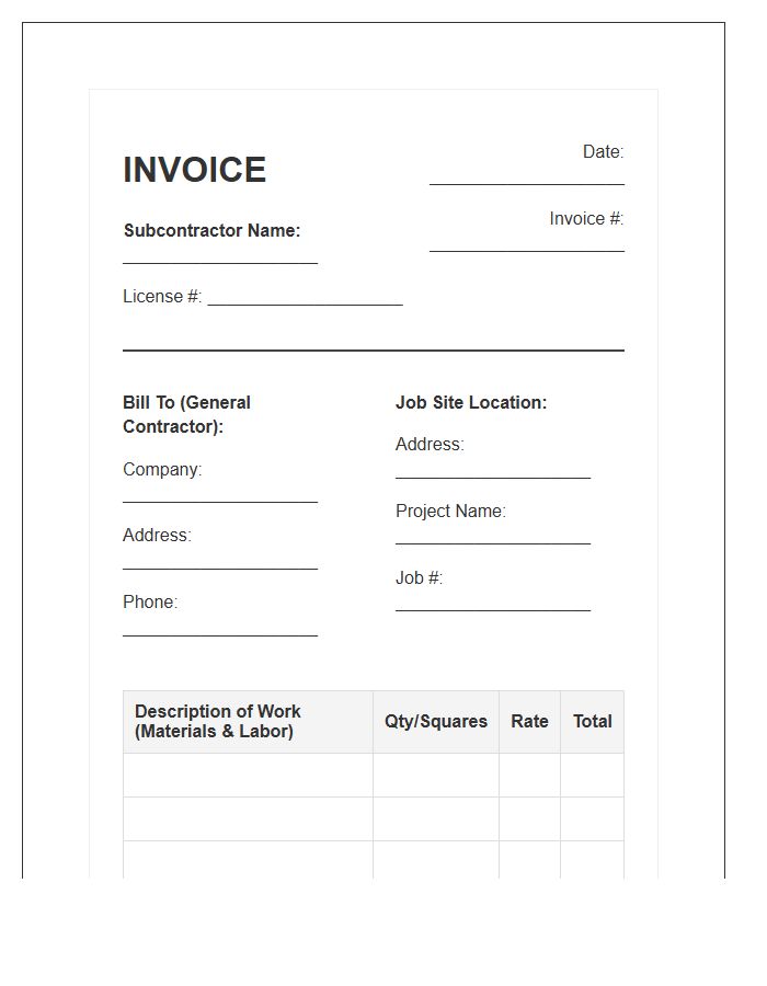 Roofing Subcontractor Work Invoice Template