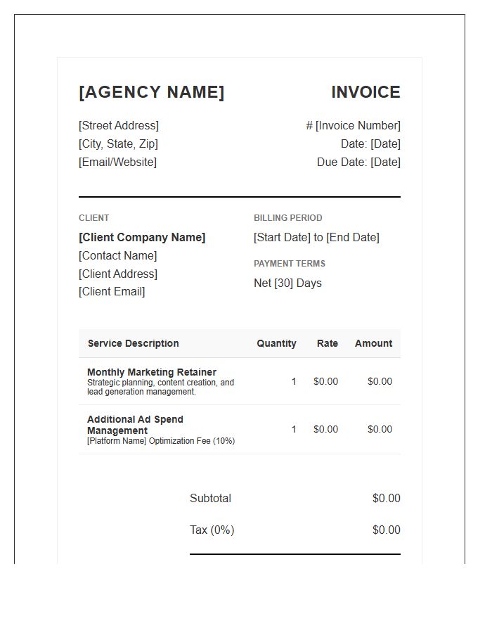 B2B Marketing Agency Retainer Invoice Template