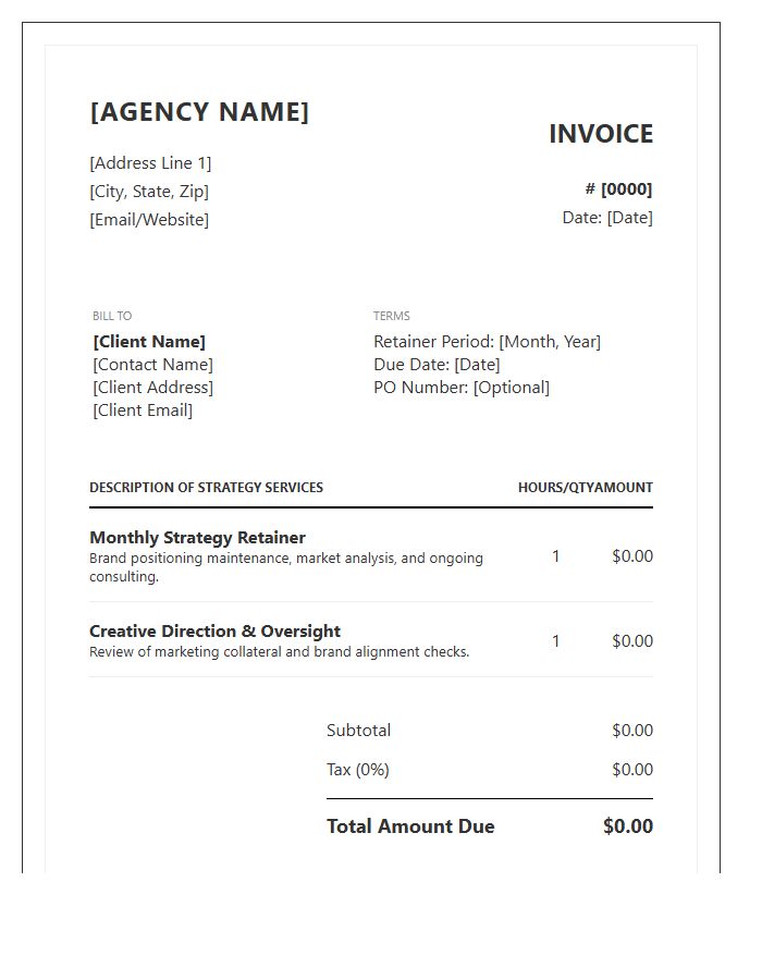 Brand Strategy Agency Retainer Invoice Template